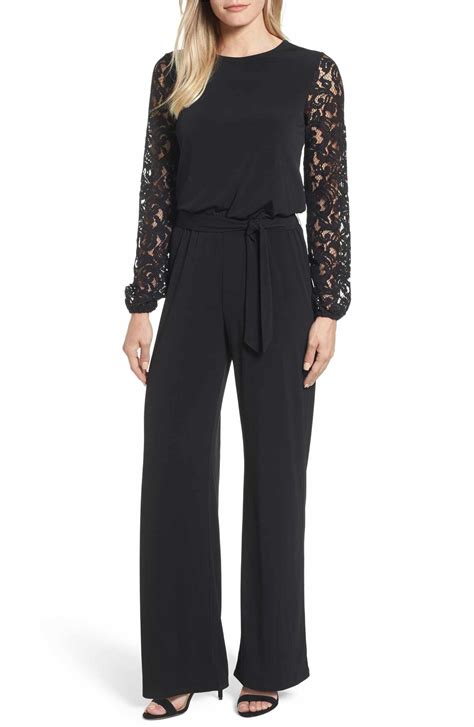 lace sleeve jumpsuit michael michael kors|Michael Kors belted denim jumpsuit.